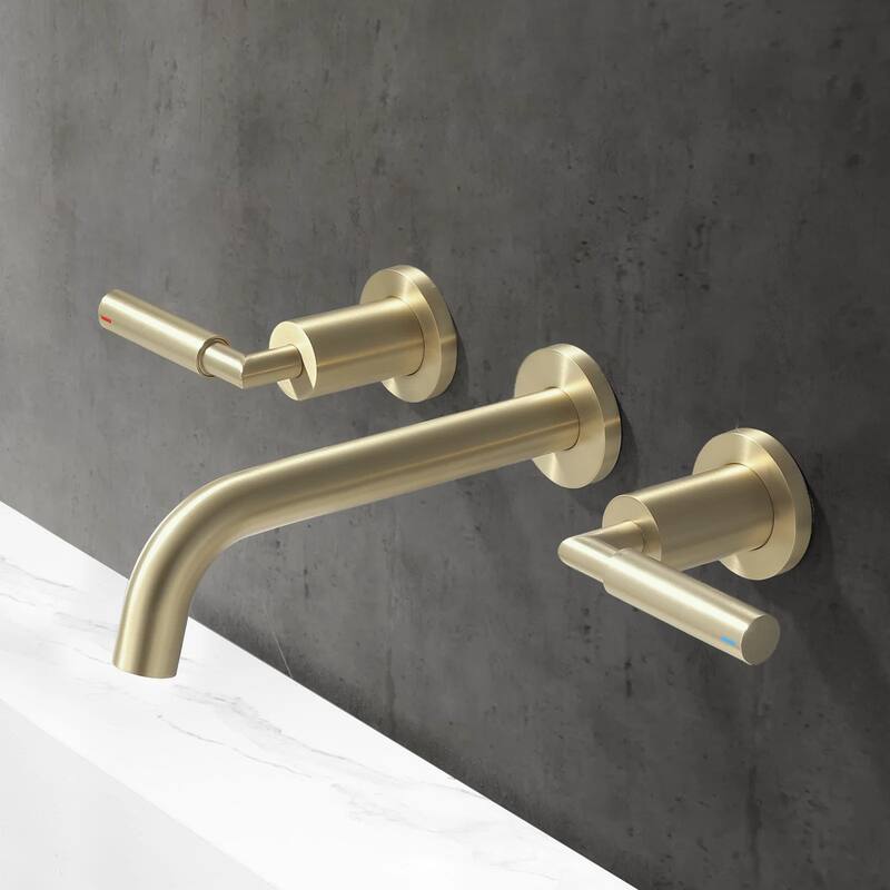 Solid Brass Wall Mounted Widespread 2-Handle Bathroom Faucet With Pop-up Drain Assembly