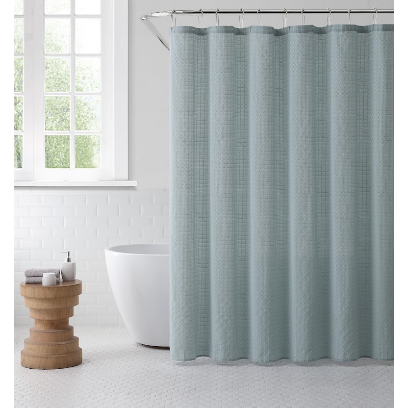 Solid Color Shower Curtain With Stitched Line Design