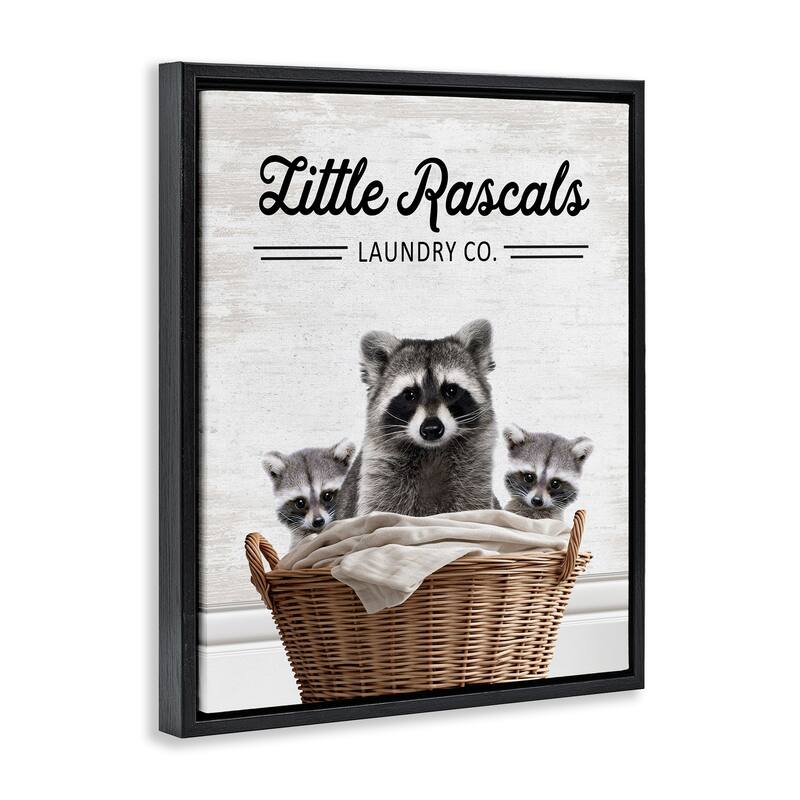 Stupell Little Rascals Laundry Raccoons Framed Floater Canvas Wall Art Design By Lettered and Lined