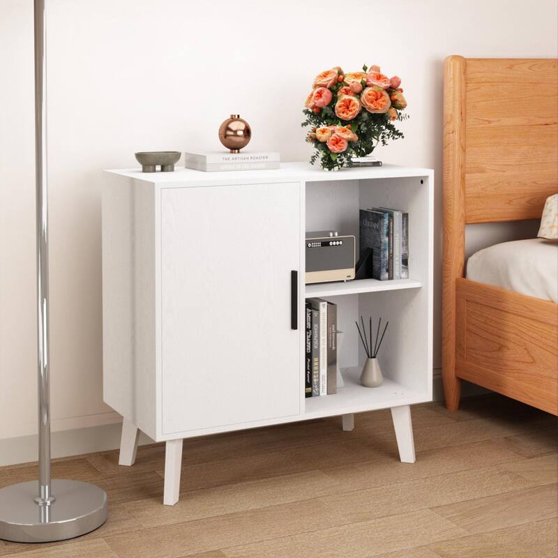 31.50" White Kitchen Storage Cabinet,Sideboard Buffet with Solid Wood Feet