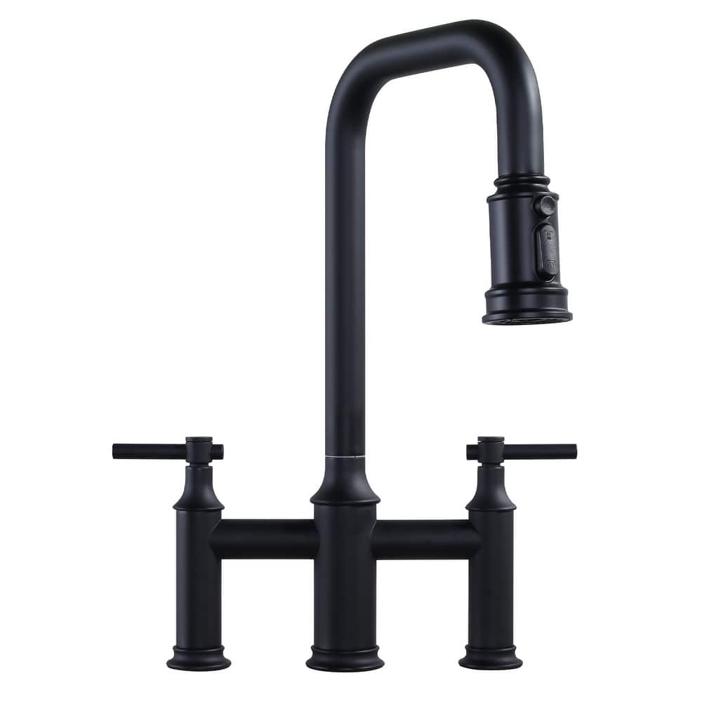 WOWOW Double Handle Bridge Kitchen Faucet with Advanced Spray