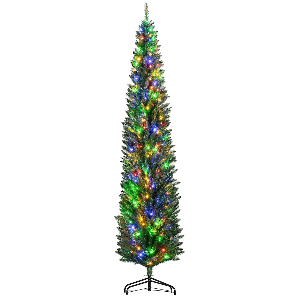8FT Tall Pencil Prelit Artificial Christmas Tree with 668 Branches, 250 Colorful LED Lights & Steel Base