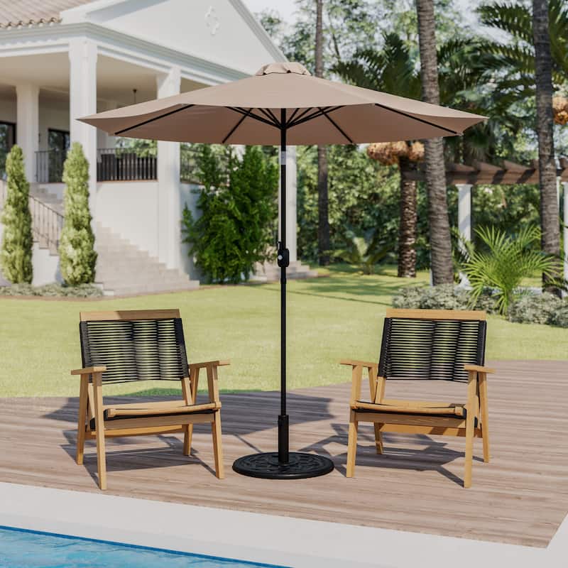 9 FT Round Umbrella - 1.5" Diameter Aluminum Pole - Crank and Tilt Function - Tan With Base