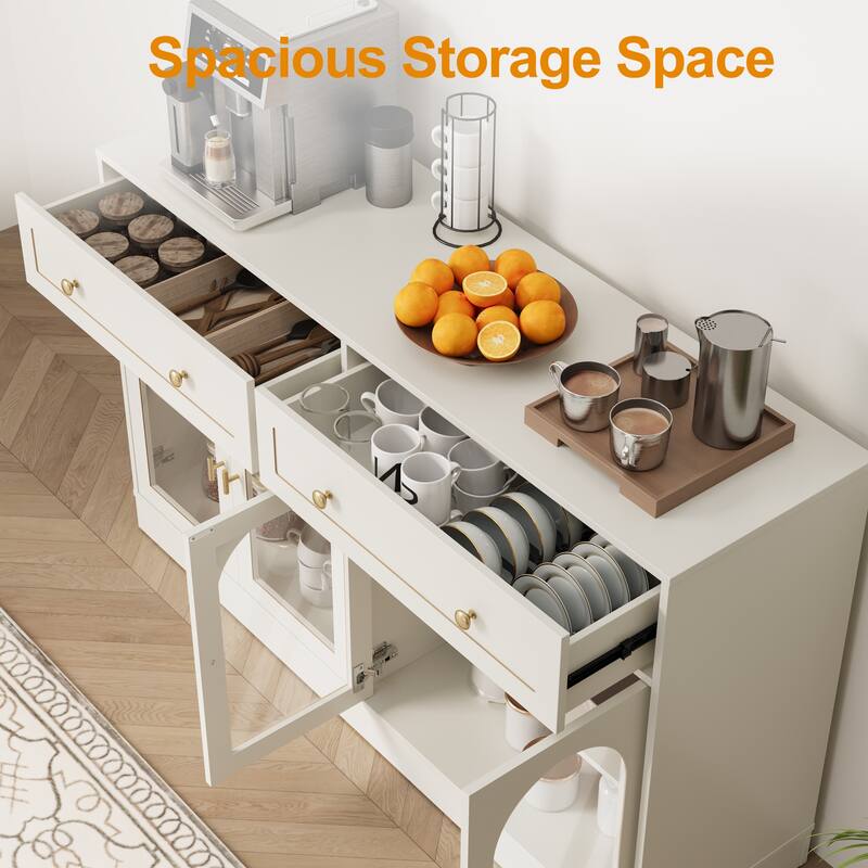 Wide Sideboard Buffet with 2 Drawers & 4 Doors