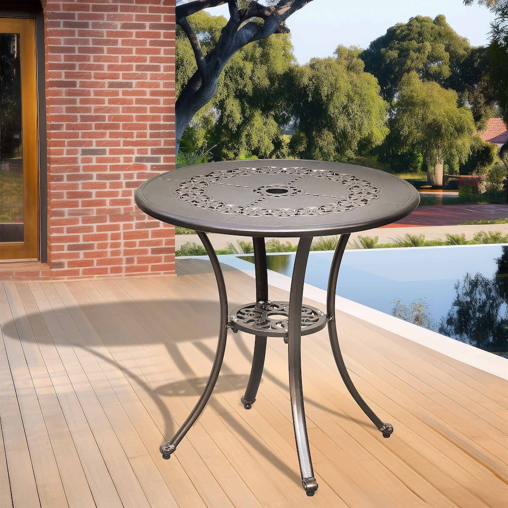 Moasis 25" Outdoor Round Cast Aluminum Dining Table with Umbrella Hole