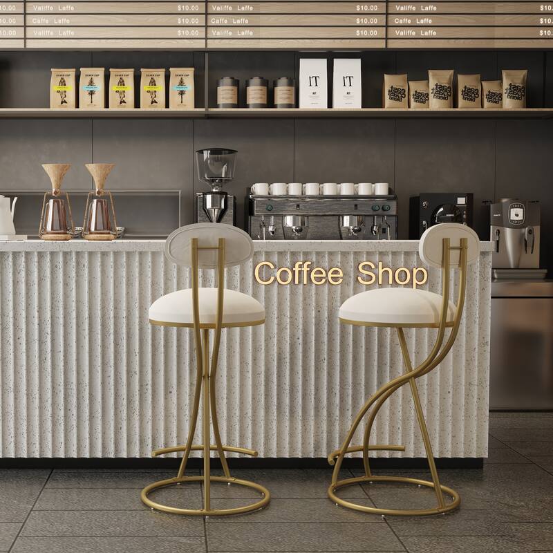 GDFStudio - Lunara Velvet Upholstered Armless Counter Height Bar Stool with Metal S-Shaped Legs and Circular Backrest, Set of 2