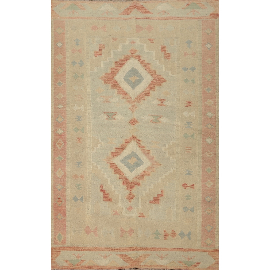 Hand Woven Oriental 100% Wool Carpet Southwestern Tribal Multi-Colored Kilim Area Rug - 5' 10'' X 3' 10''