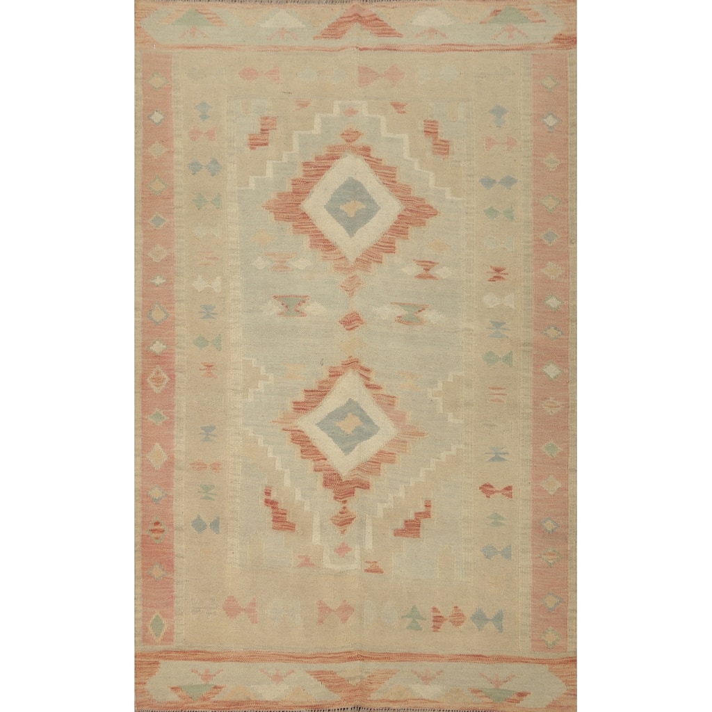 Hand Woven Oriental 100% Wool Carpet Southwestern Tribal Multi-Colored Kilim Area Rug - 5' 10'' X 3' 10''