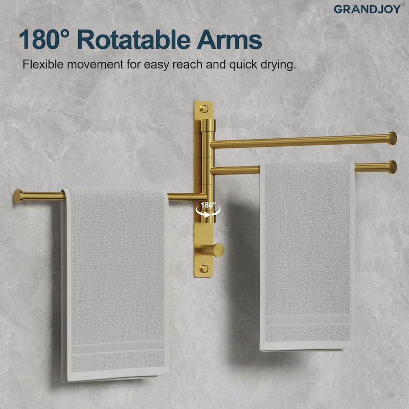GRANDJOY Wall-Mounted Stainless Steel Swivel Towel Bar with 3 Rotatable Arms
