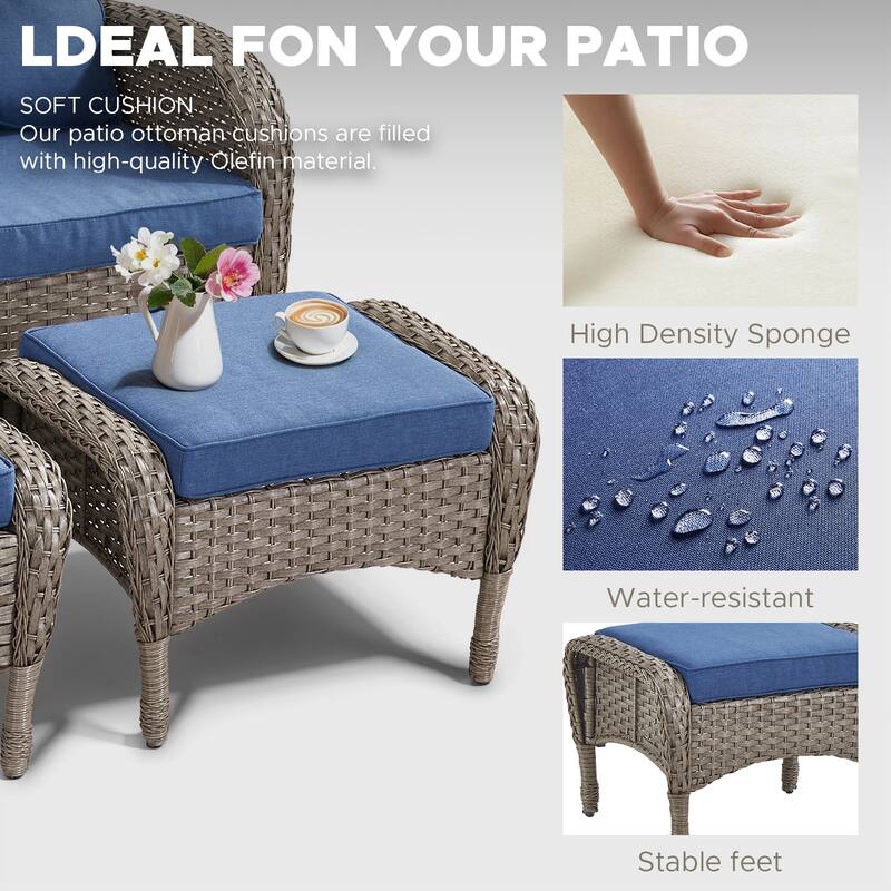 Outdoor Patio 3 Seats Sofa Couch with Ottomans