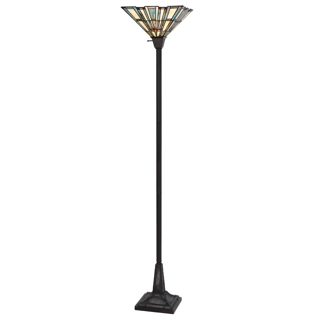 72-Inch Torchiere Lamp with Grey and Ivory Glass Shade - 14” x 14” x 72”