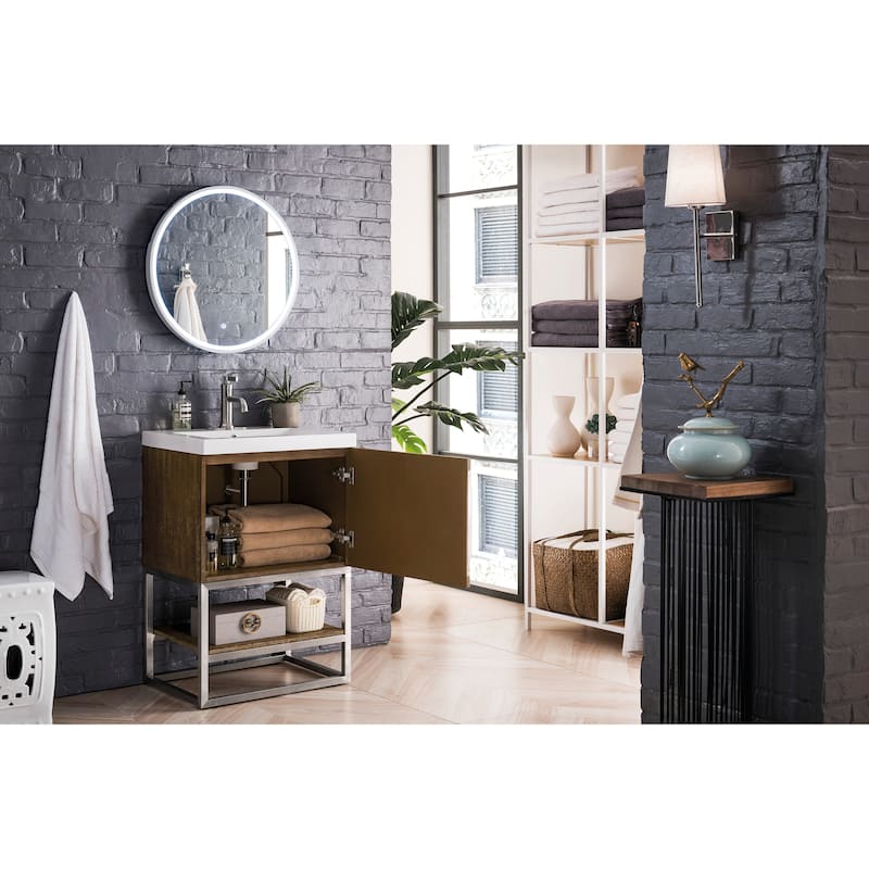 James Martin Vanities Columbia 24" Single Vanity, Latte Oak with White Glossy Composite Stone Top
