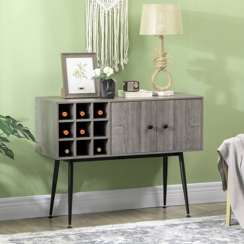 HOMCOM Buffet Cabinet, Sideboard Storage Cabinet with 9-Bottle Wine Rack and Adjustable Shelf for Home Bar, Distressed Grey - Grey