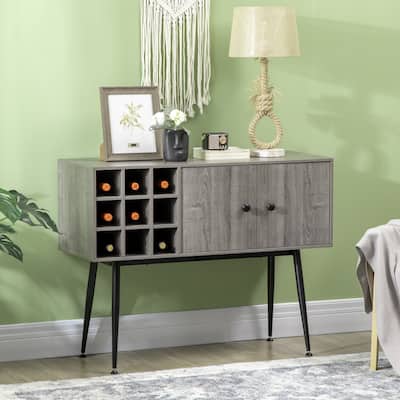 HOMCOM Buffet Cabinet, Sideboard Storage Cabinet with 9-Bottle Wine Rack and Adjustable Shelf for Home Bar, Distressed Grey
