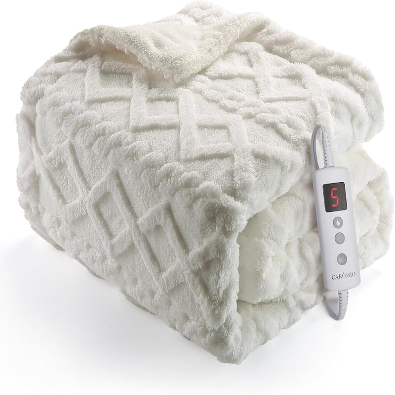 Thick Tufted Sherpa Electric Blanket, 10 Heat Levels and 10 Time Settings, Off-White