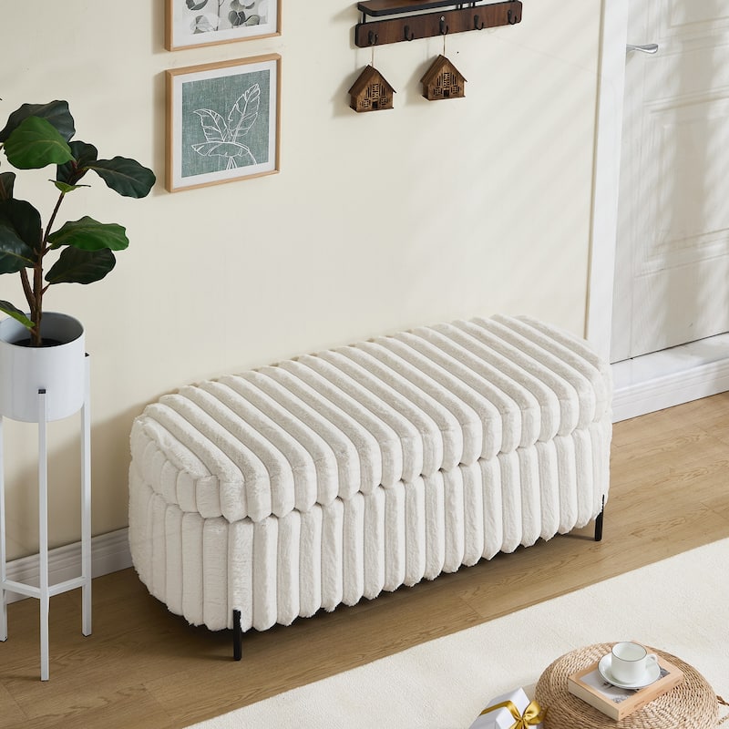 49.2" Wide Faux Fur Flip Top Storage Bench