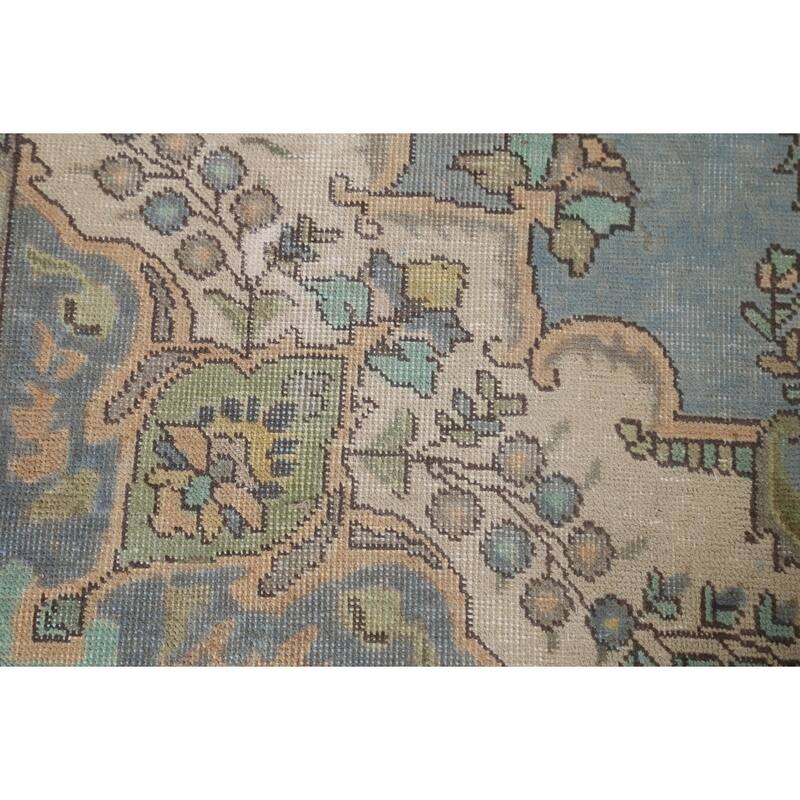 Hand Knotted Oriental 100% Wool Carpet Traditional Medallion Navy Blue & Blues Tabriz Area Rug - 9' 4'' X 6' 8''