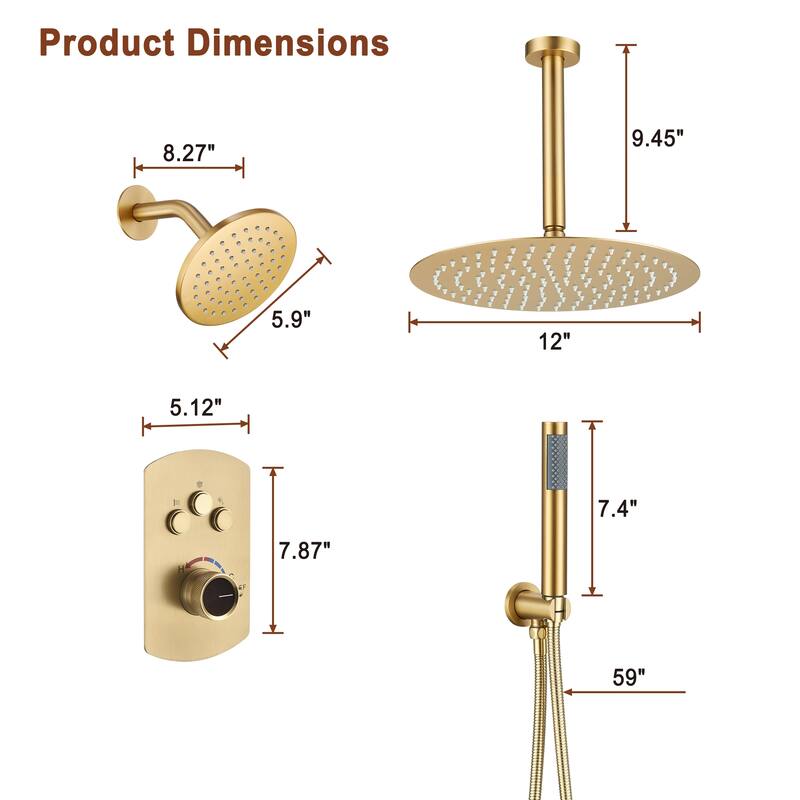 Dual Shower Heads 12 Inch Ceiling Mounteded Rainfall Shower Set