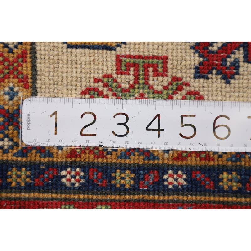 Geometric Beige Kazak Accent Rug Handmade Wool Carpet - 2'7" x 3'11"