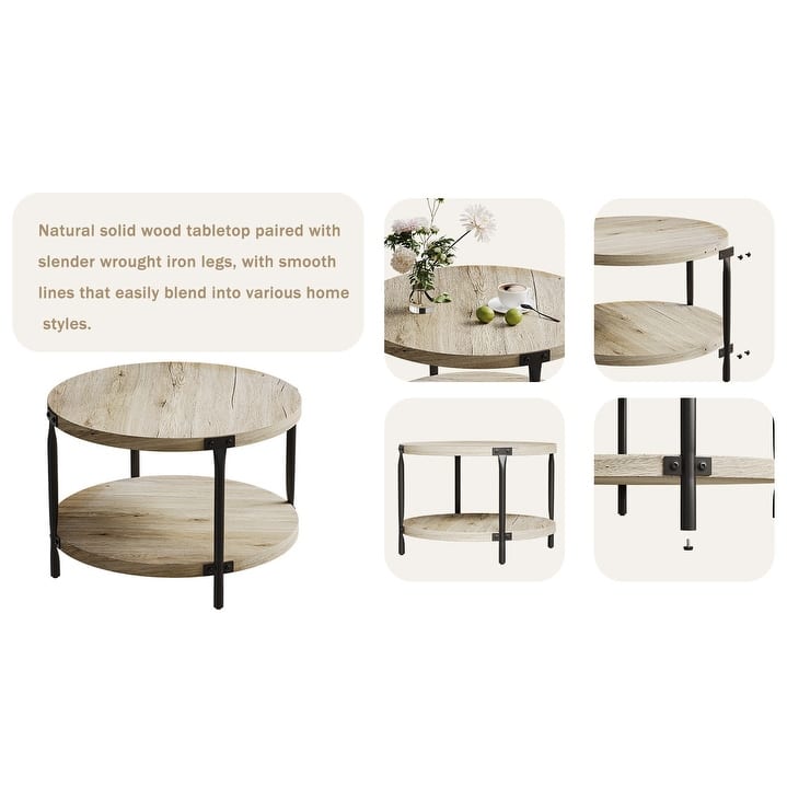 29.61" Modern Round Double-Layer Coffee Table, Minimalist MDF Design for Living Room & Study