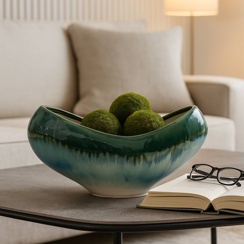 Decorative Ceramic Curve Glazed Ombre Bowl for Home Decor - 15", Multi