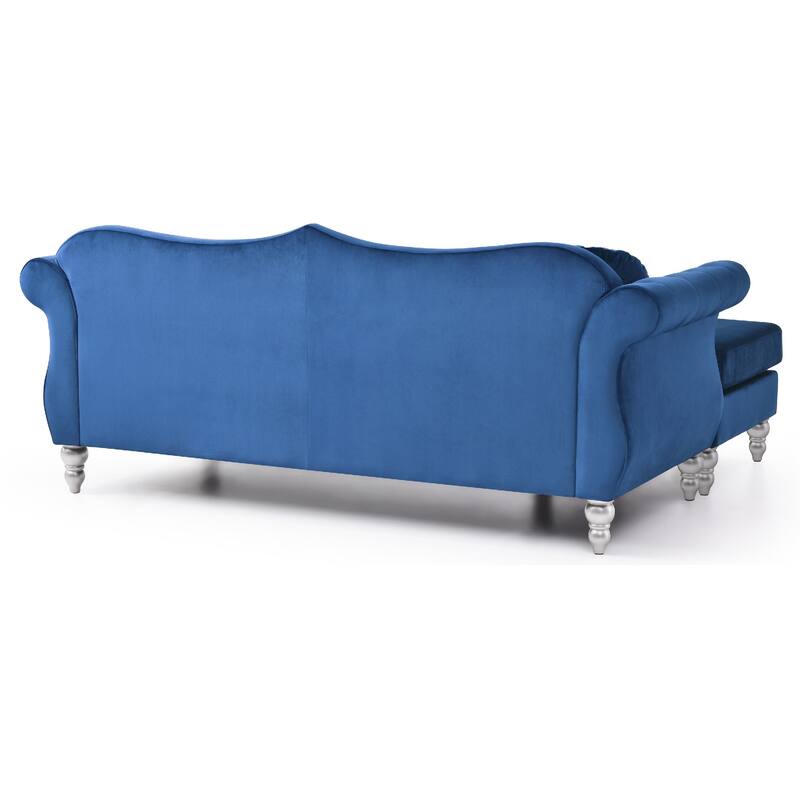 Tufted Velvet Chesterfield Sectional Sofa with Throw Pillows - 81" - Blue