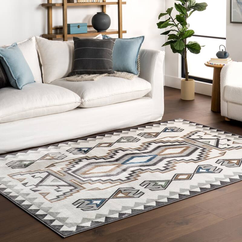 Nuloom Brinley SpinClean Geometric Machine Washable Area Rug - 3'8" x 6' - Beige - Rectangle