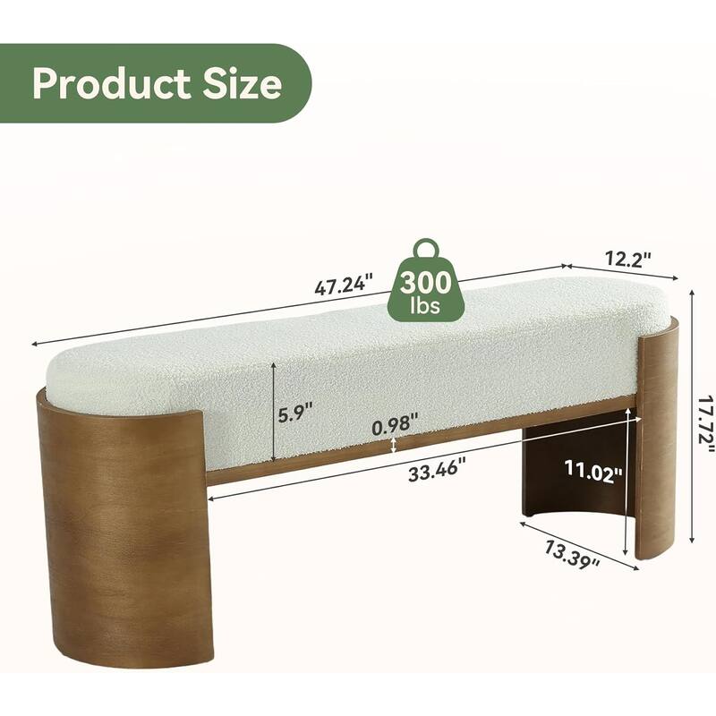 47.24" Upholstered Entryway Bench, Solid Wood End of Bed Bench for Bedroom