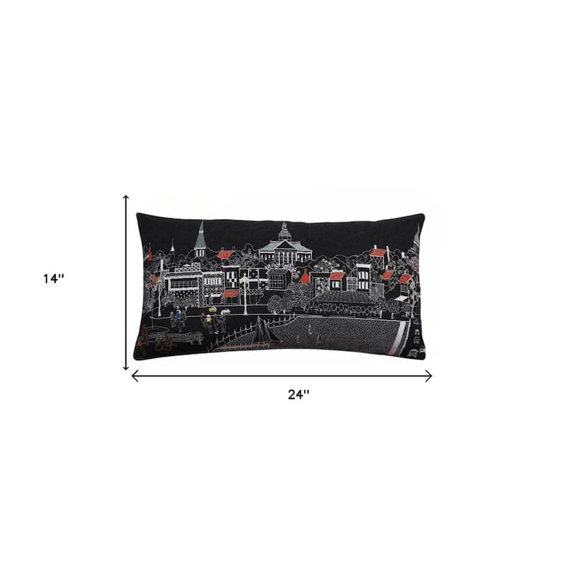 14" X 24" Black and White Hometown Pride Wool Lumbar Throw Pillow