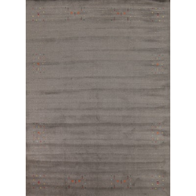 Hand Knotted Oriental 100% Wool Carpet Tribal Tribal Greys & Charcoal Gabbeh Area Rug - 10' 2'' X 8' 5''