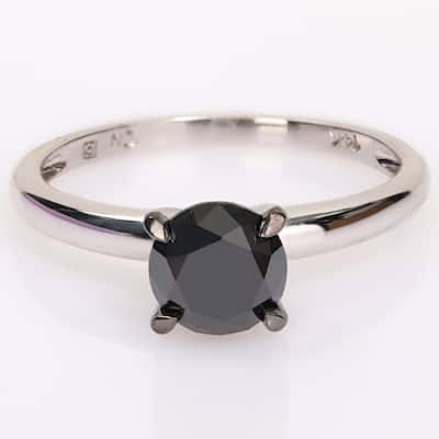 Miadora 1 1/2ct TDW Black Diamond Solitaire Engagement Ring in 14k White Gold