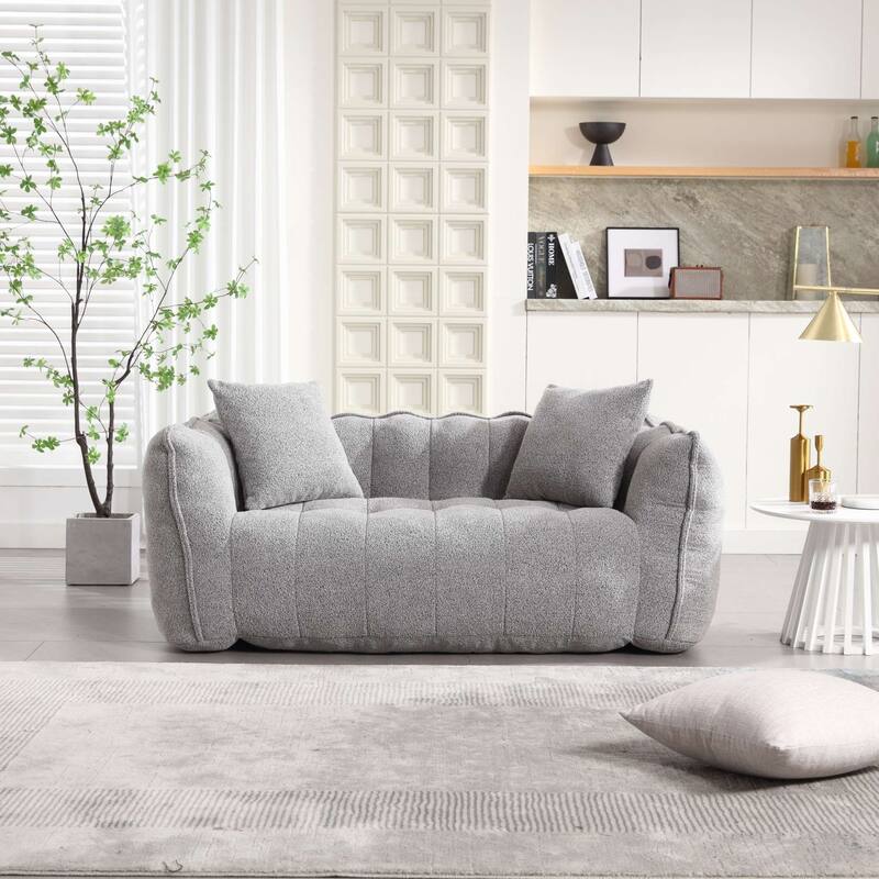 Soft Bean Bag Chair for Adults, Cozy Lazy Bean Bag Sofa, 2 Seat with Armrests for Home - Grey