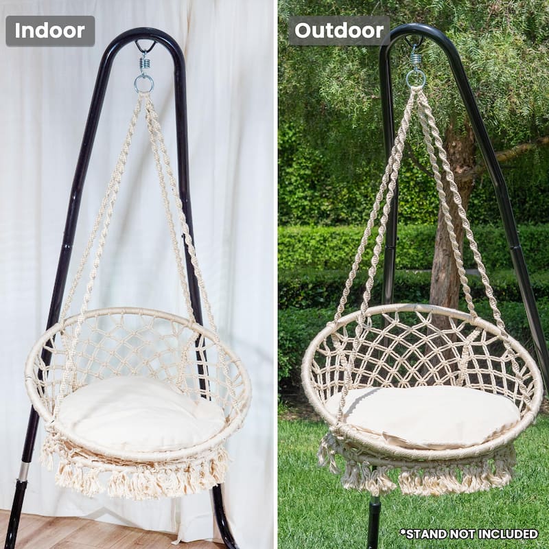 Bahia Macrame Hammock Chair Bedroom Rope Swing Indoor Outdoor Hand Woven Accent Chair - 42 x 32 in