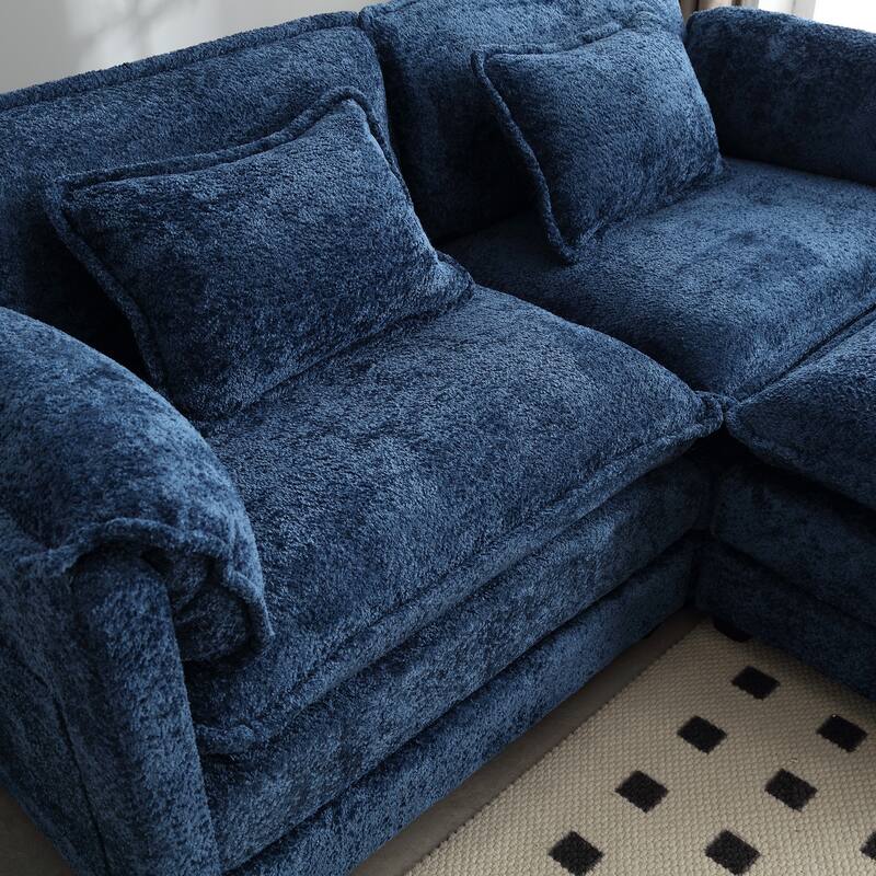 Chenille Fabric Double Sofa with High-Density Sponge Filling, Removable Armrests, and Side Storage Bags