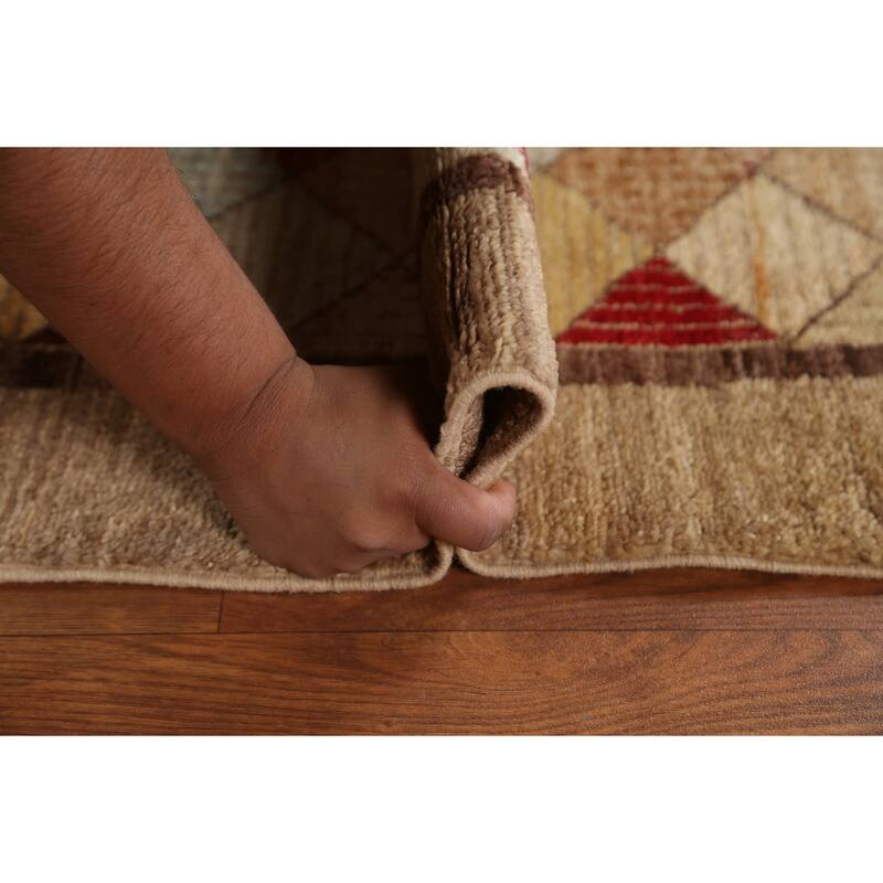 Hand Knotted Oriental 100% Wool Carpet Tribal Geometric Brown Gabbeh (kashkoli) Runner Rug - 10' 9'' X 2' 8''
