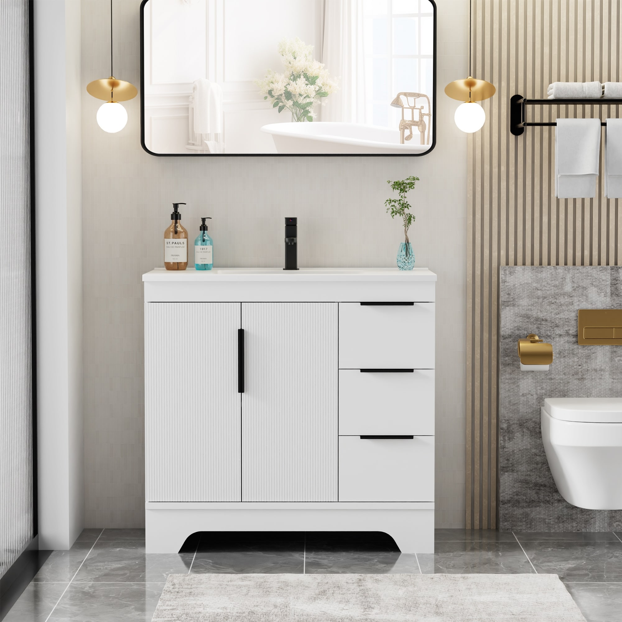 Vertical Stripes Bathroom Vanity Set with Sink Top & Faucet