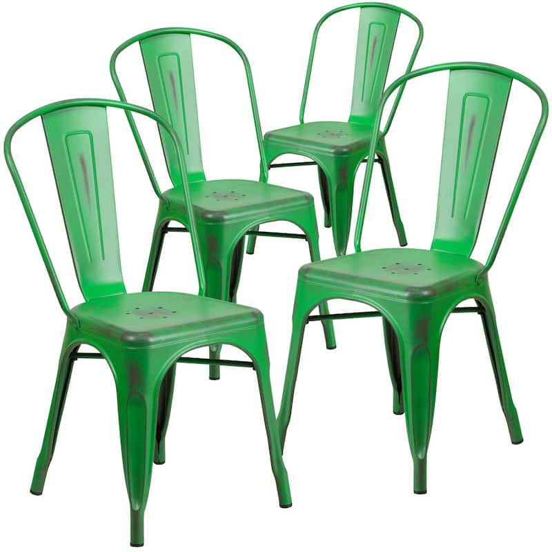 Distressed Metal Indoor-Outdoor Stackable Chair - Kitchen Furniture