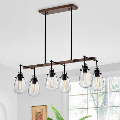 Enija Imitation Wood Grain/Matte Black 6-light Chandelier