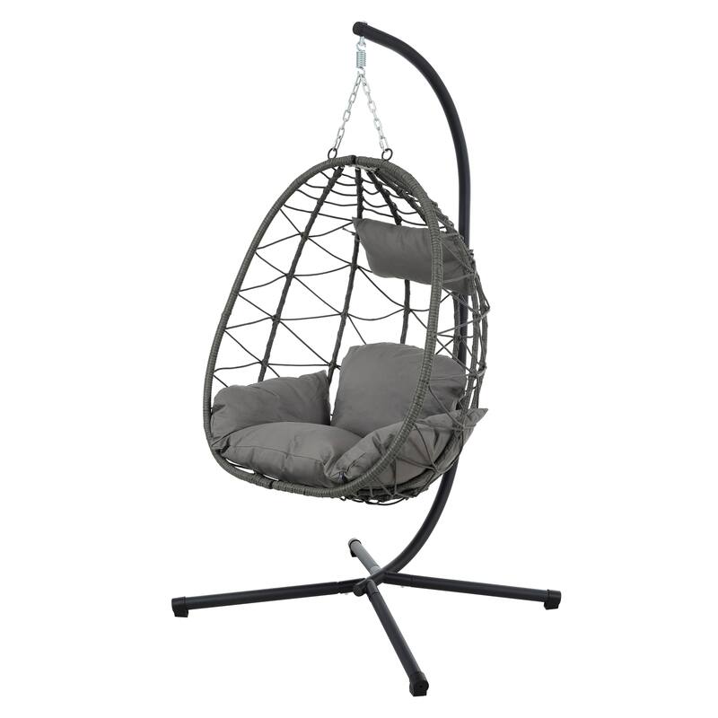 GDFStudio - Olivia Single Hanging Egg Chair with Stand for Indoor and Outdoor Comfort Retreats