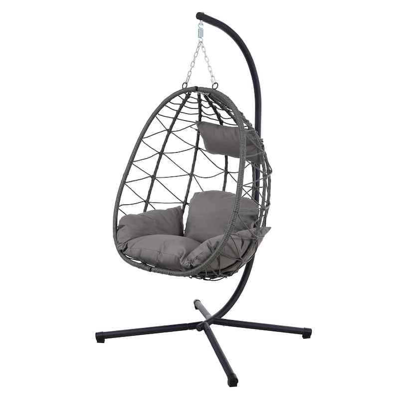 Hanging Egg Chairs Hammock Chairs with Stand, Hanging Basket Swing Lounge Chair with Cushion and Headrest, Outdoor Wicker Chair