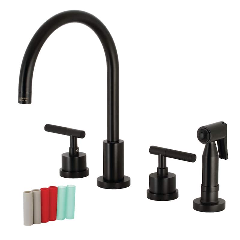 Kingston Brass Kaiser Widespread Kitchen Faucet with Brass Sprayer - Matte Black