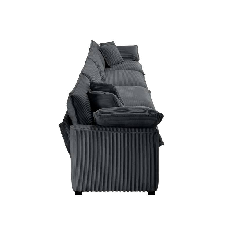 Corduroy Upholstered 4-Seater Sofa with Soft Cushions and Pillows, Ideal for Living Room