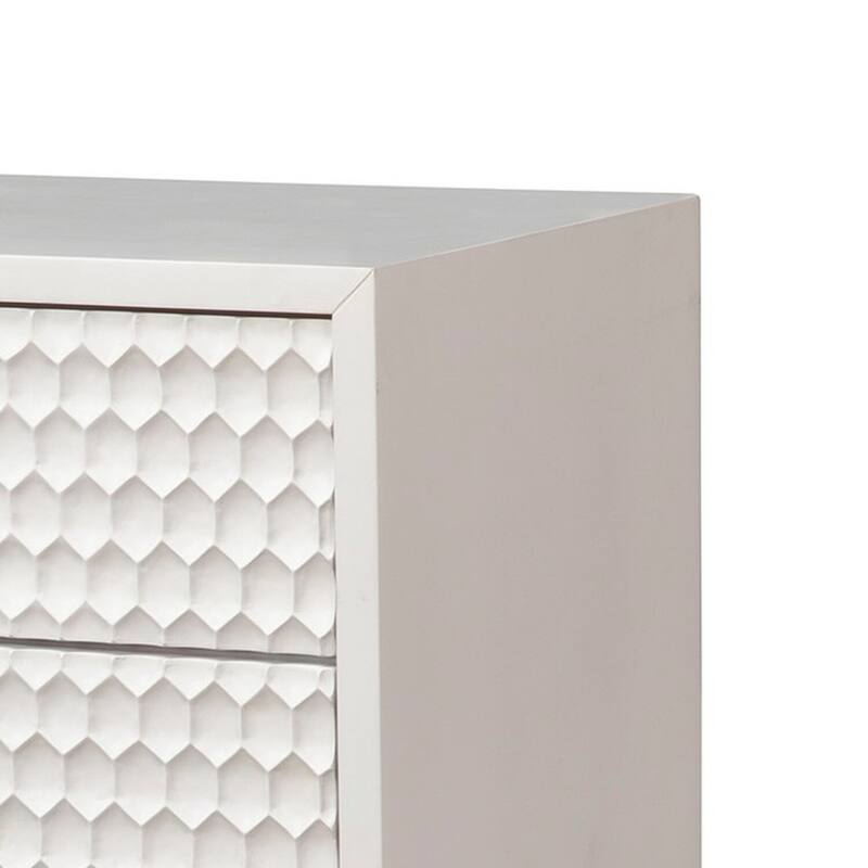 White/Gold 2 Drawer 16 in. W Nightstand with Sturdy Hardware and Ample Storage