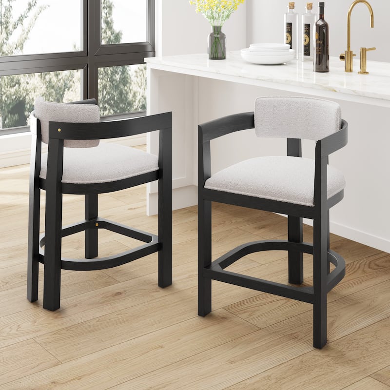 Maribel Upholstered Counter Stools Bar Stools (Set of 2) by Christopher Knight Home - Beige+Black - Counter Height