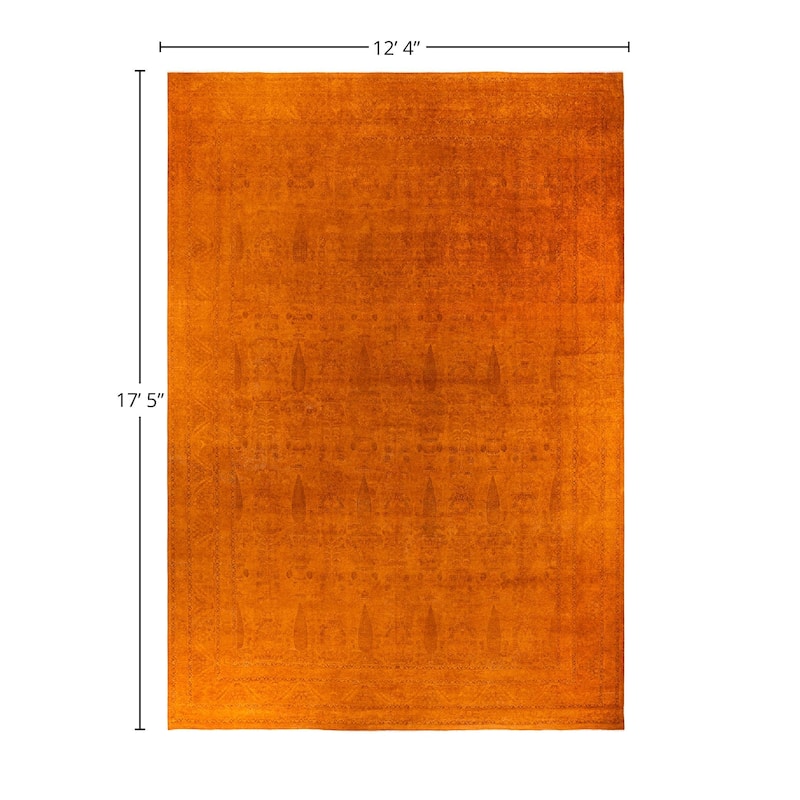 Overdyed, One-of-a-Kind Hand-Knotted Area Rug - Orange - 12' 4" x 17' 5"