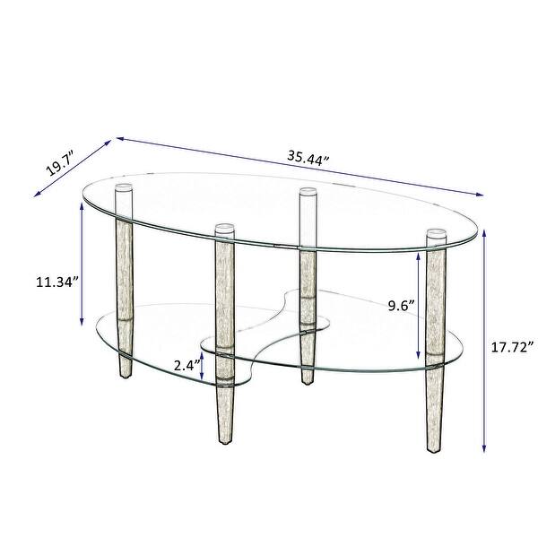 3-Layer Transparent Tempered glass Modern Minimalist Oval coffee table ...