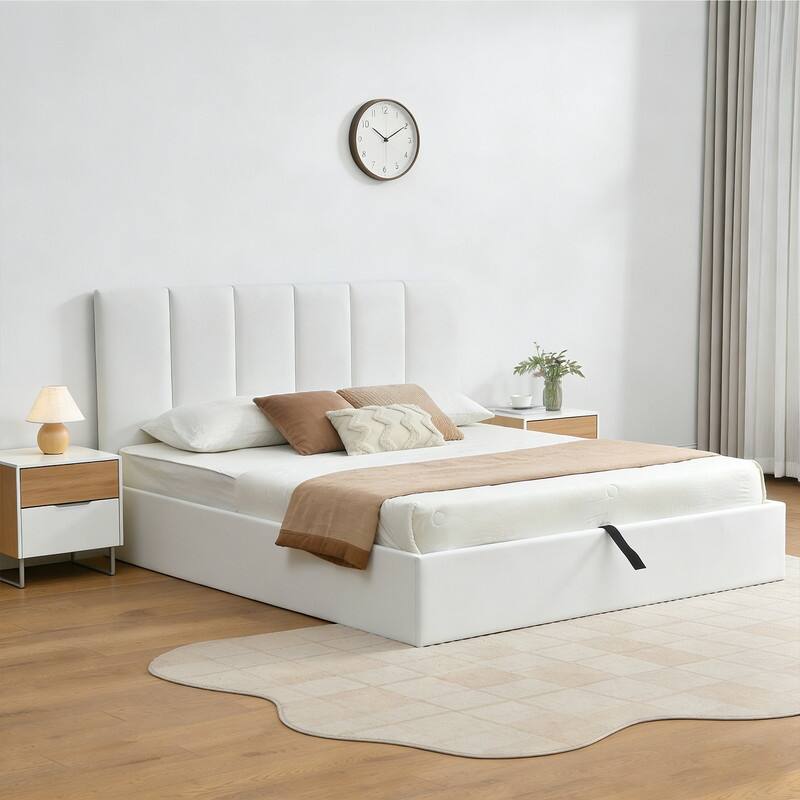 Modern Upholstered Lift-Up Storage Platform Bed with Headboard