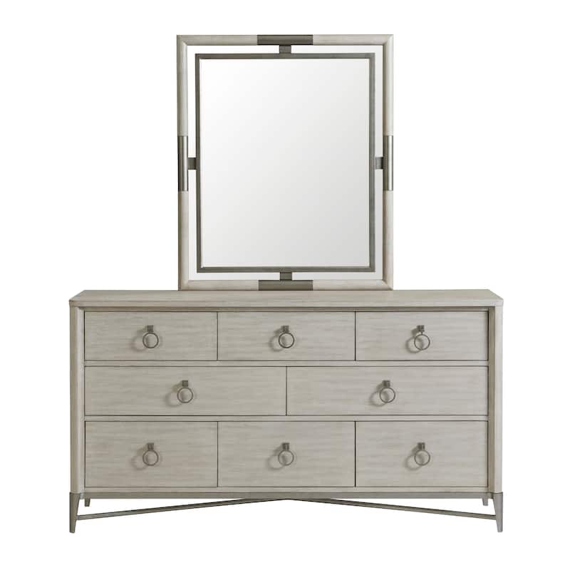 Roundhill Furniture Mantalia Solid Wood Bedroom Set with Metal Frame, Panel Bed, Dresser, Mirror, and 2 Nightstands, Champagne