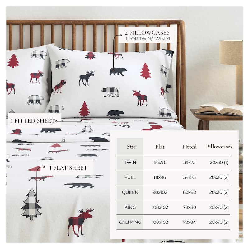 Linery & Co. Turkish Cotton Double-Brushed Christmas Flannel Bed Sheet Set