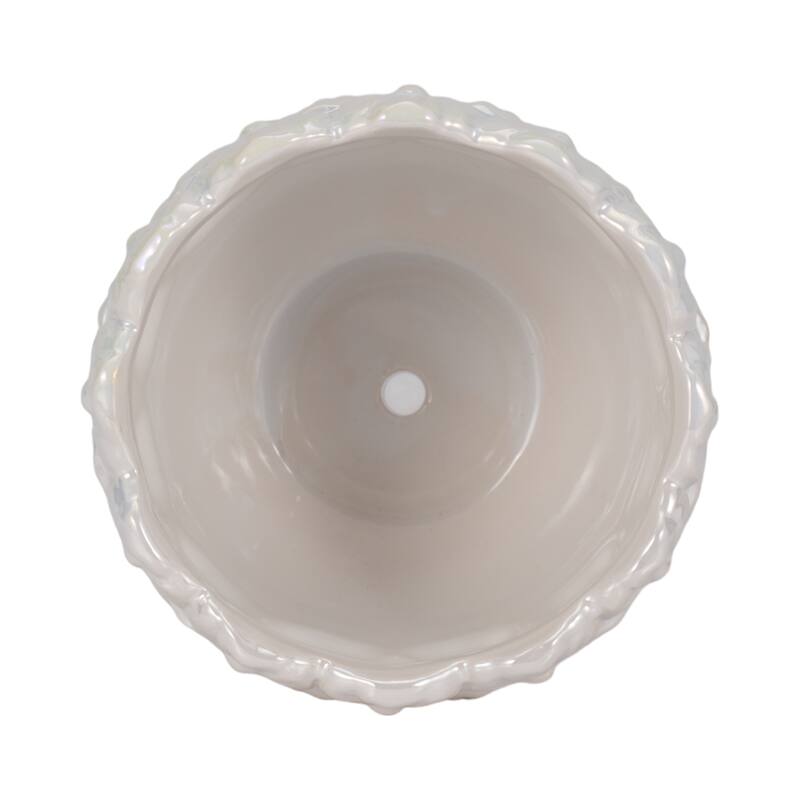 Sagebrook Home 6" Ceramic Iridescent Floral Crown Planter, Ivory